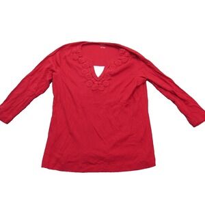 VAN HEUSEN Women's Top  Scoop Neck 100% Cotton Red W/‎ Embroidery Size Large